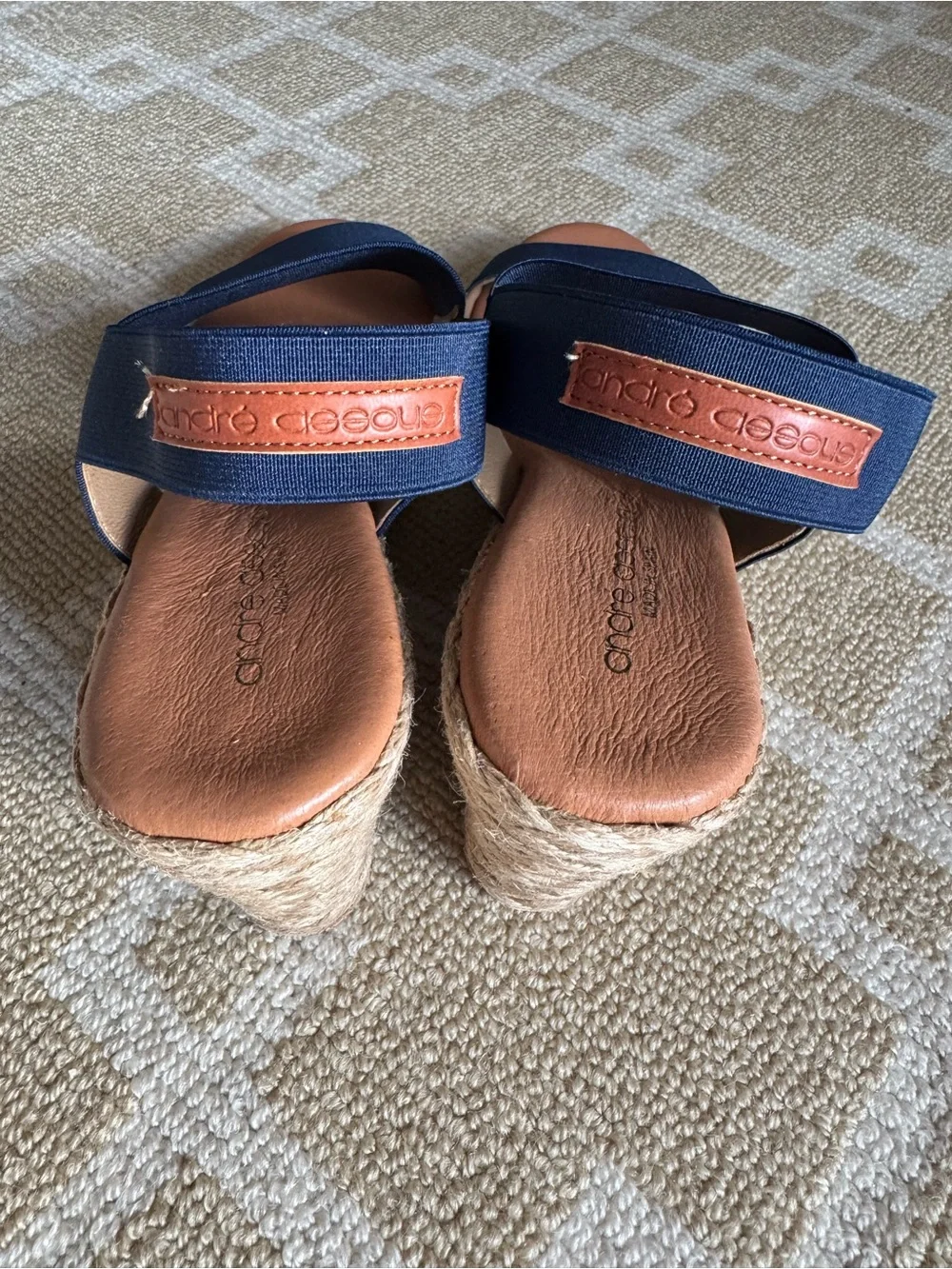 Andre Assous Allison Espadrille Wedge Sandals Navy Elastic Size 11